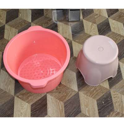 Plastic Bathroom Accessories Foot Massage Spa Washing Bath Basin Stool Set