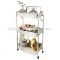 Foldable metal kitchen trolley with wheels for kitchen storage organizer rack