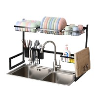 85 cm Black Metal Storage Shelf Over the Sink Dish Drying Rack For Kitchen